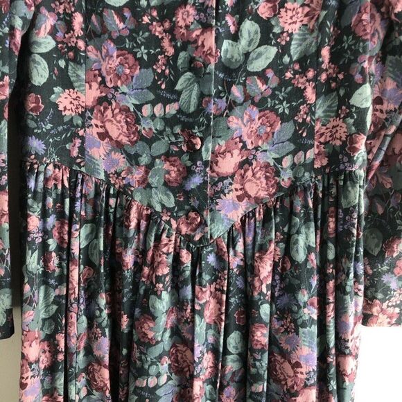 Laura Ashley Size USA 12 Floral Basque Waist Button Tea‎ Dress Made In Ireland - Picture 4 of 16
